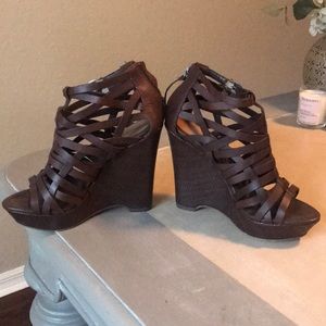 True religion leather platform wedge!